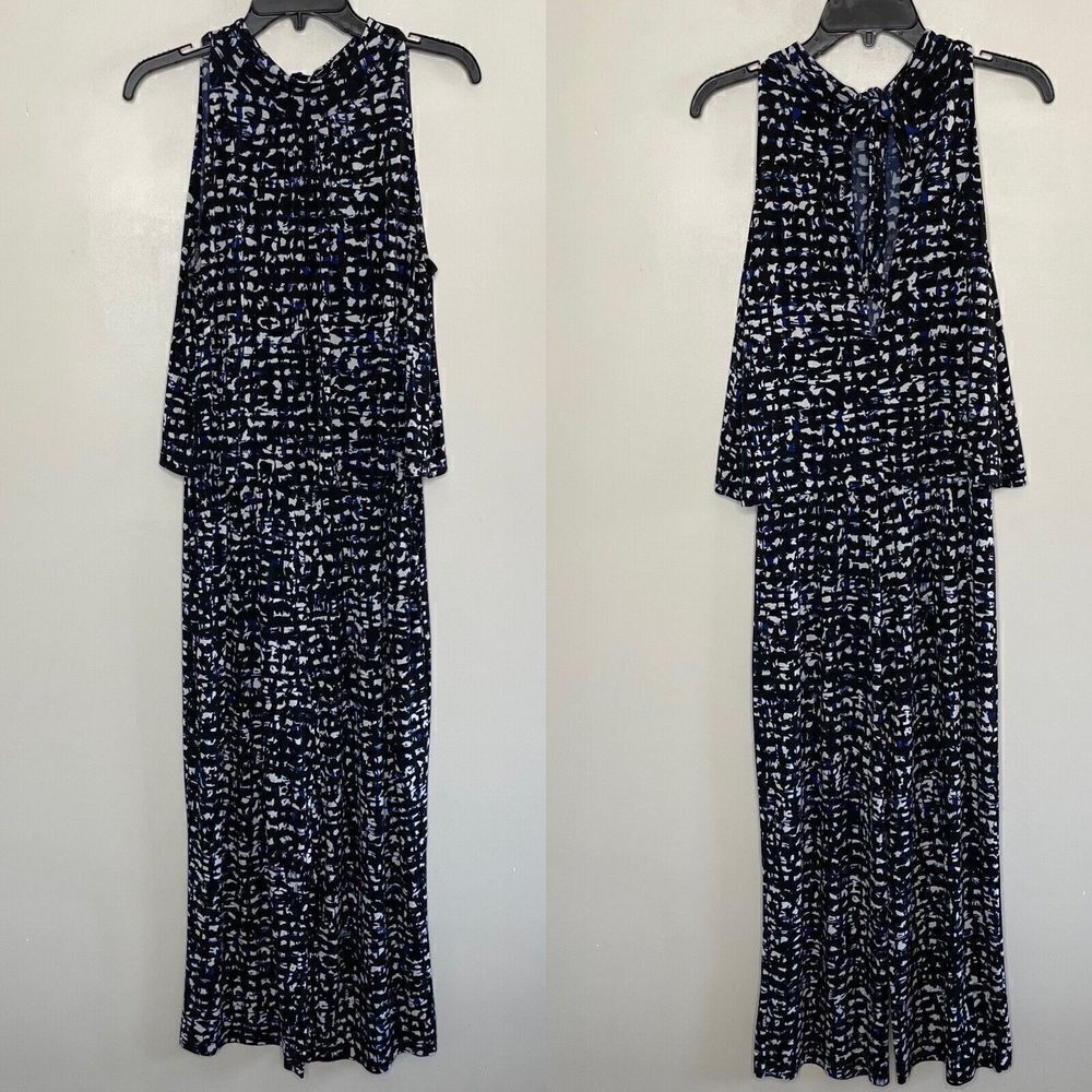 LEOTA Womens Maternity Blue-Print Maxi Dress Medium M Sleeveless Stretch-Knit
